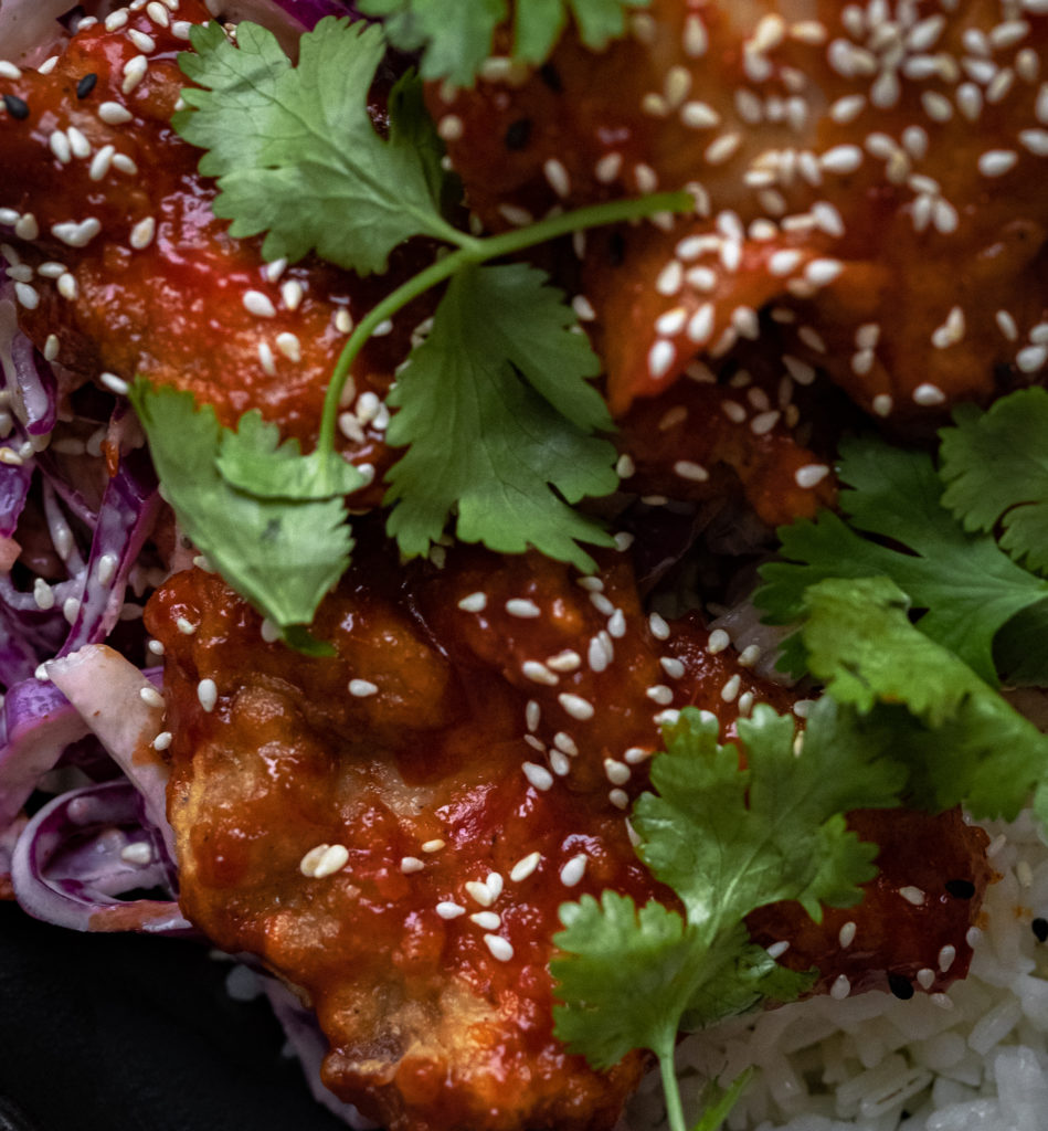 korean fried chicken with Asian slaw