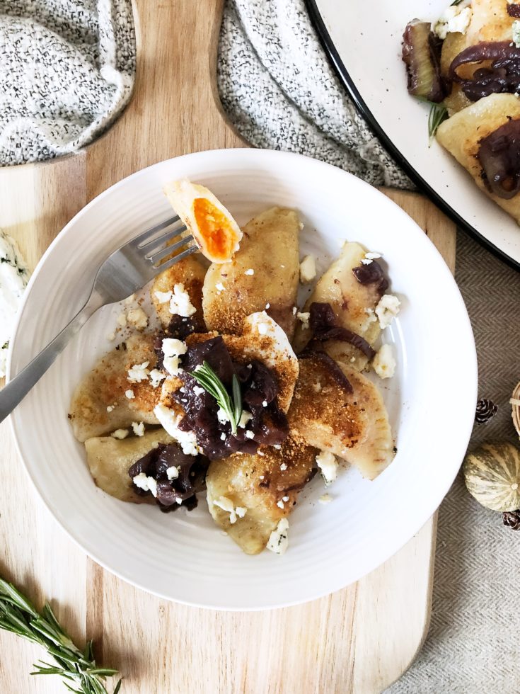 sweet potato pierogies with blue cheese and red wine onions ...