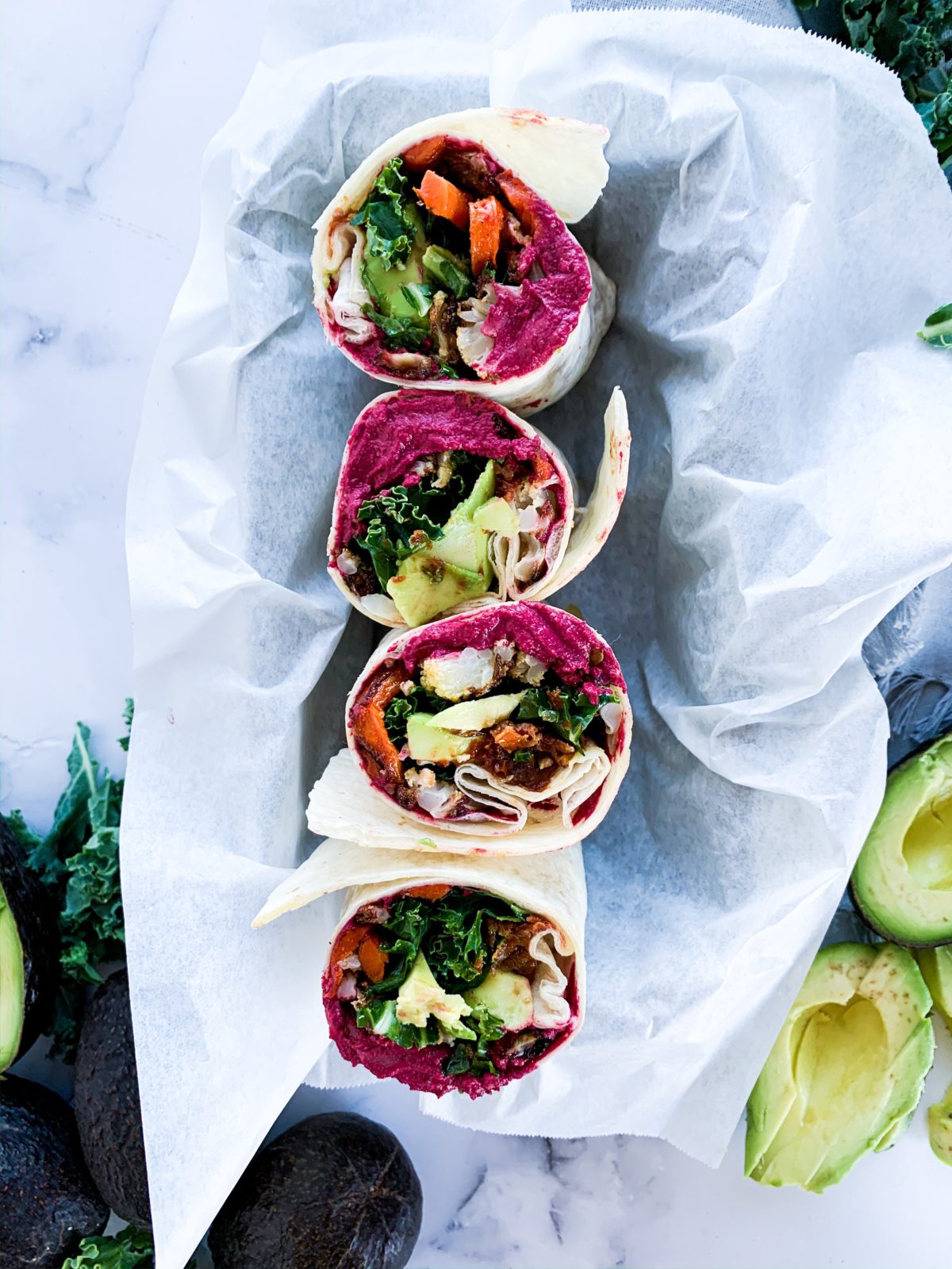 ROASTED VEGGIE WITH BEET HUMMUS WRAP - Thecommunalfeast.com