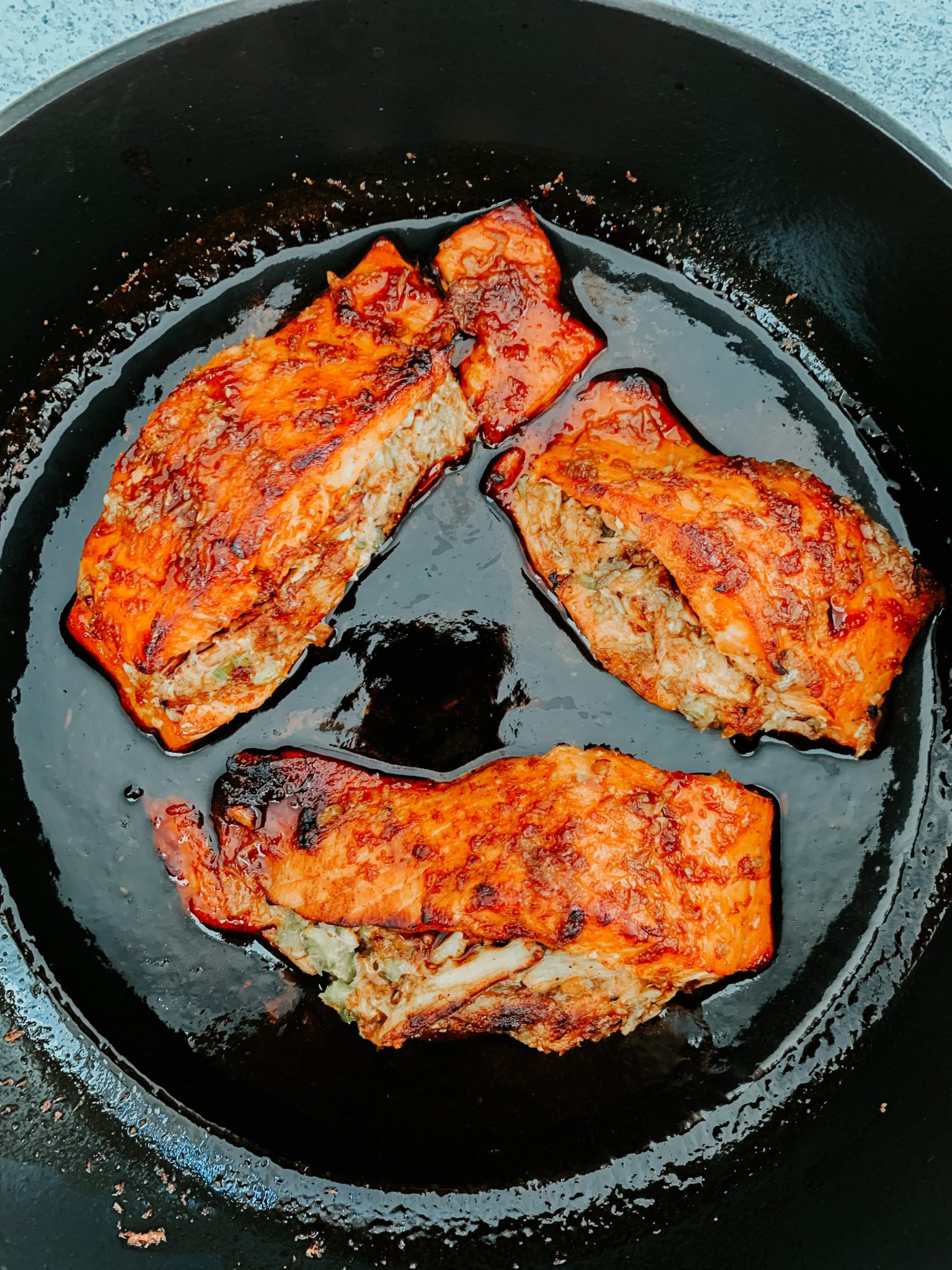 HONEY GLAZED CRAB STUFFED SALMON - thecommunalfeast.com