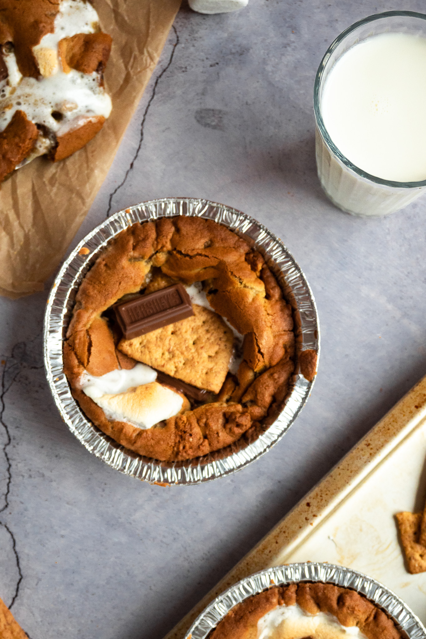 S'mores cookie pie with milk