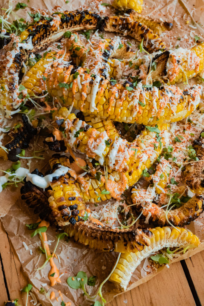 corn ribs with crema and spicy aioli