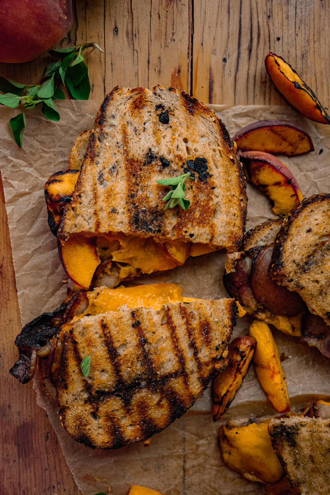 grilled peach and bacon cheese sandwich