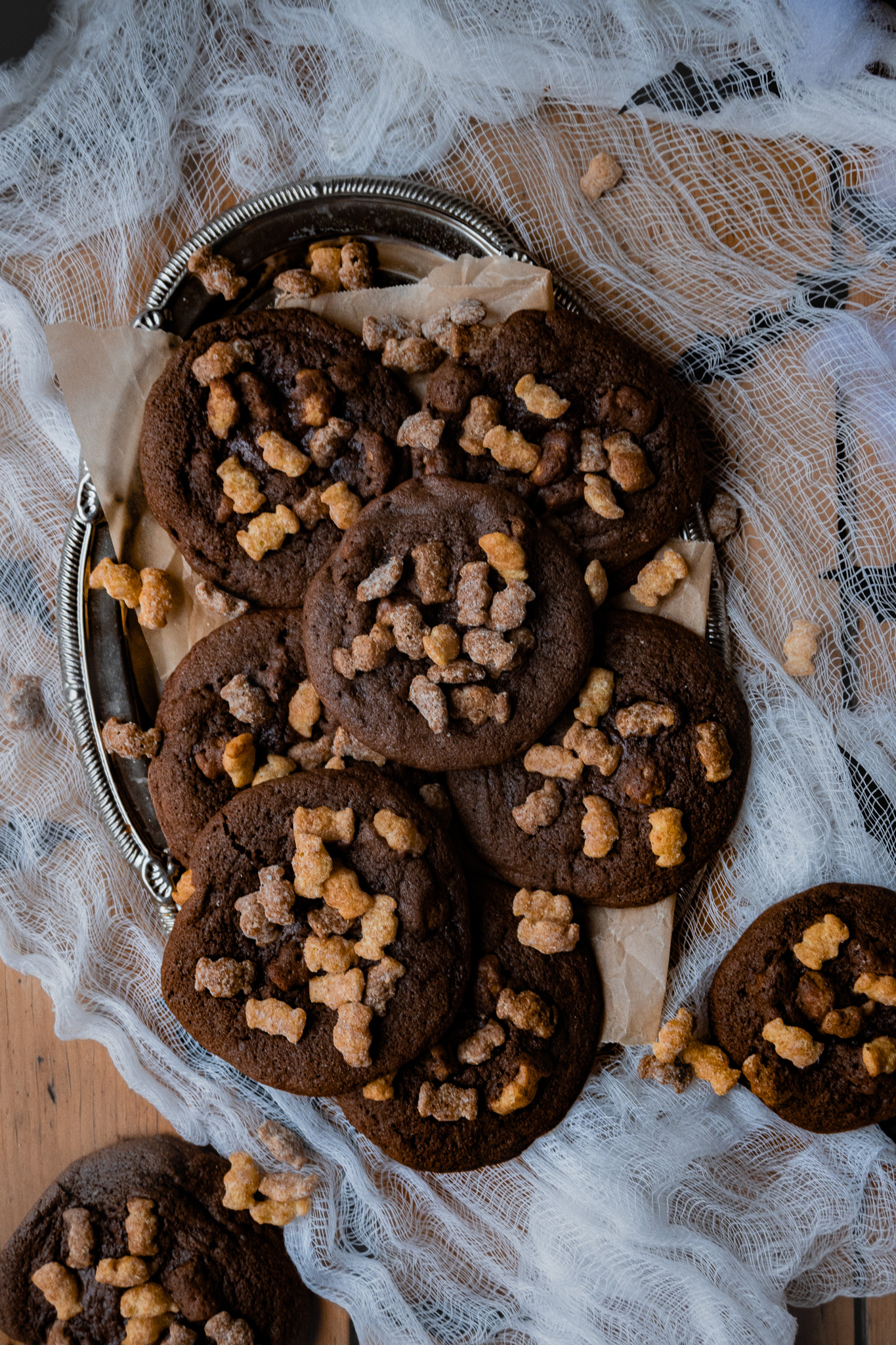 Festive Halloween Cereal Brownie Cookies