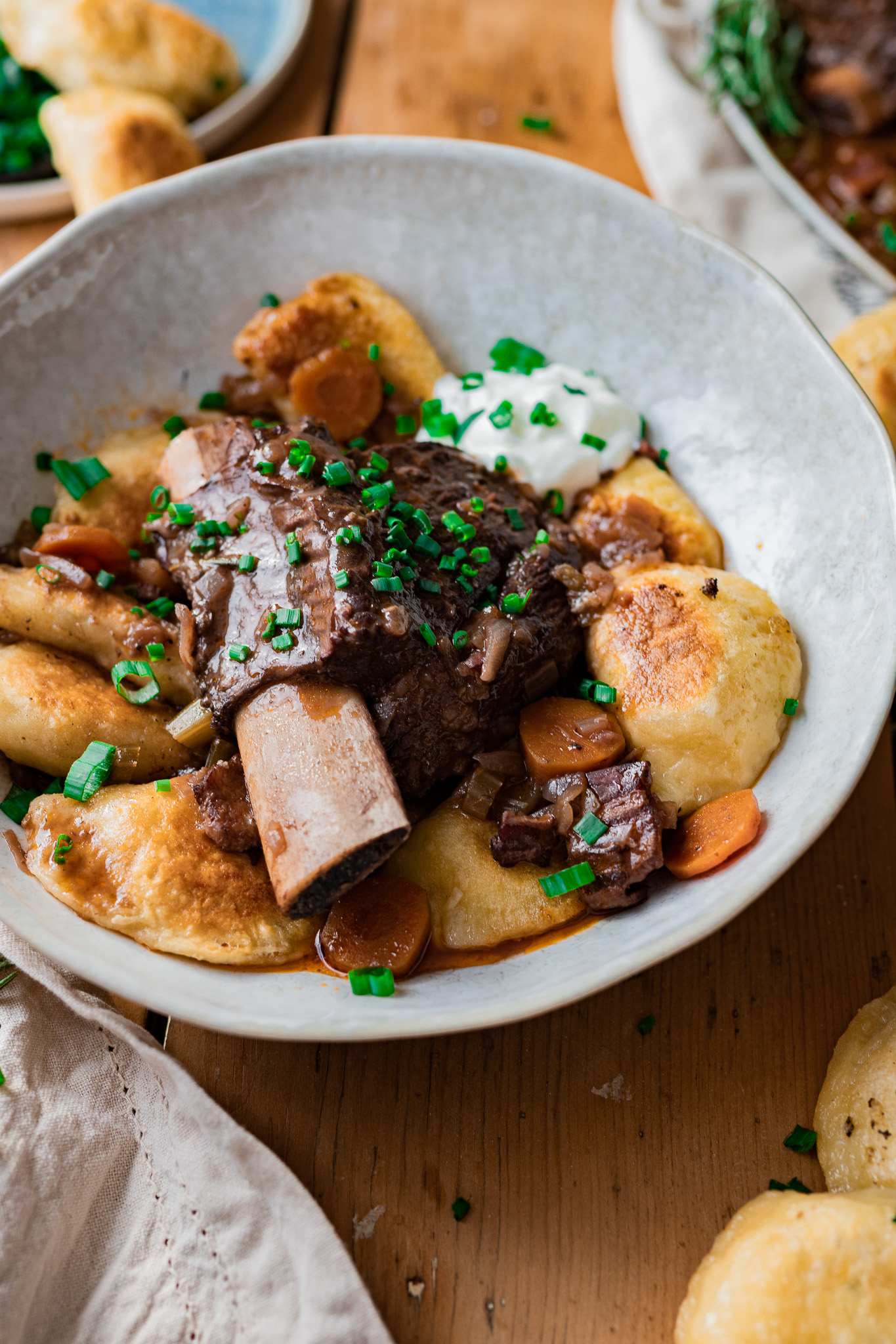 red wine braised short ribs and pierogis