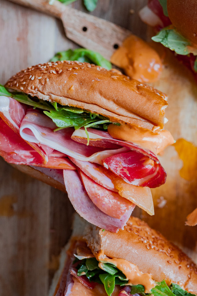 Italian-style sandwiches with calabrian chiles mayo
