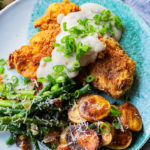 fried chicken cutlets with herbed country gravy