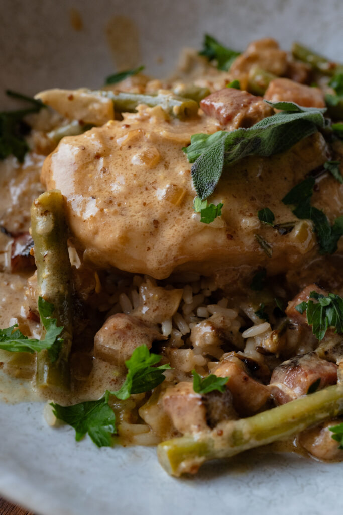 smothered chicken with pancetta and sage sauce