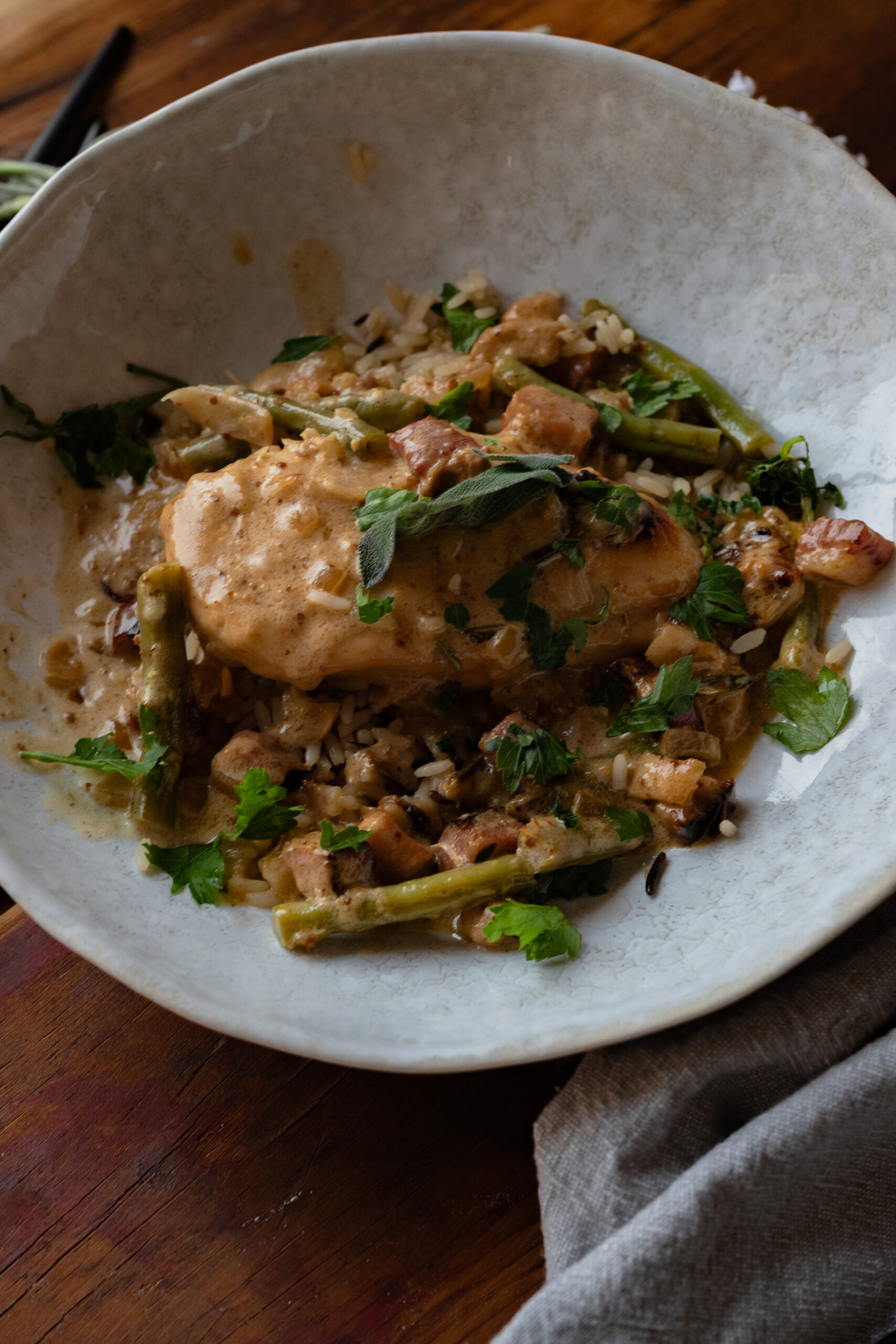smothered chicken with pancetta and sage sauce